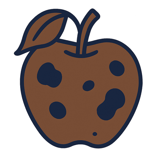 a rotten brown apple with dark spots