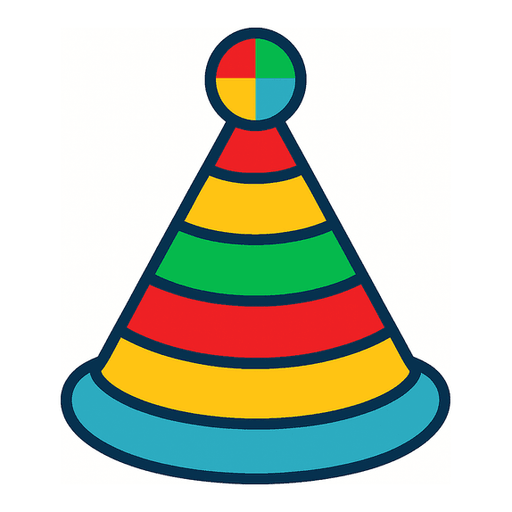 a colourful striped party hat with a pom-pom